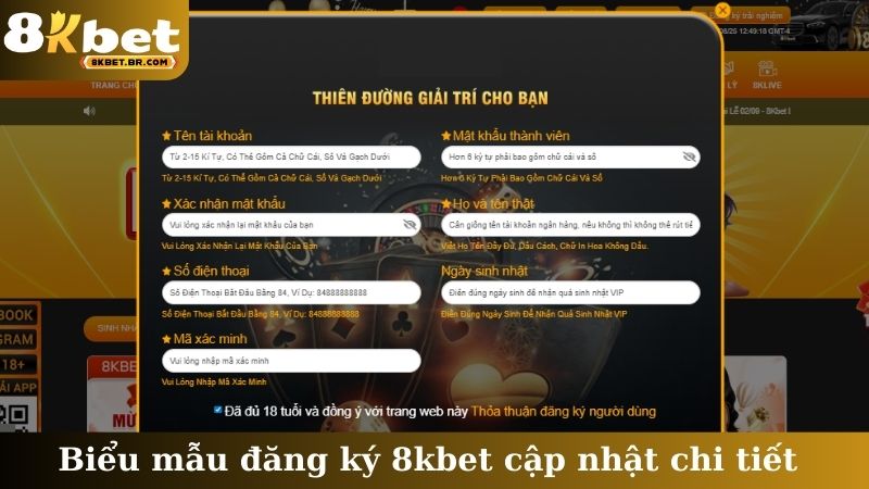 Biểu mẫu đăng ký 8kbet cập nhật chi tiết
