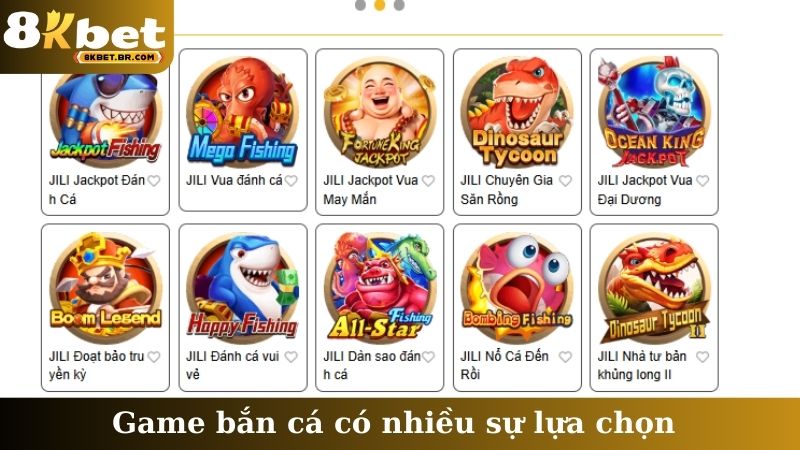 Game bắn cá có nhiều sự lựa chọn