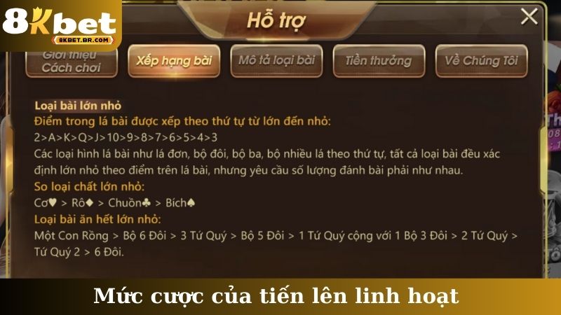 Mức cược của tiến lên linh hoạt