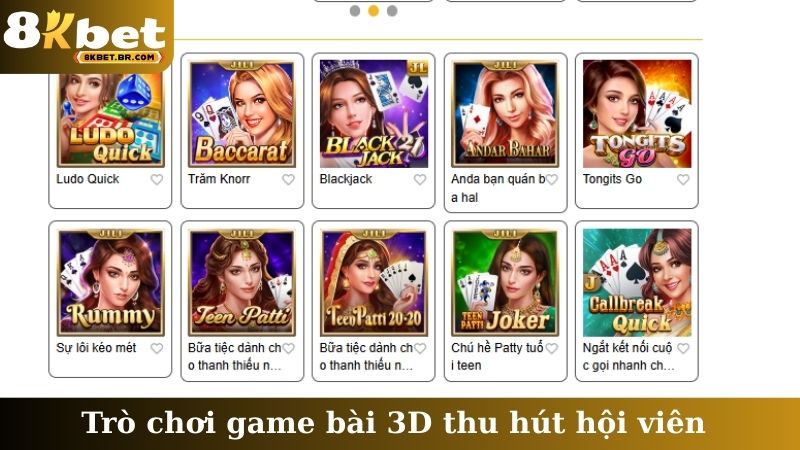 Trò chơi game bài 3D thu hút hội viên